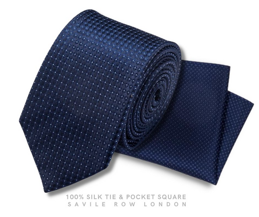 NAVY DOTTED SILK TIE & POCKET SQUARE