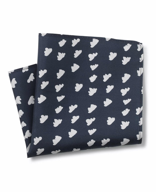 NAVY WHITE CLOUDS SILK POCKET SQUARE