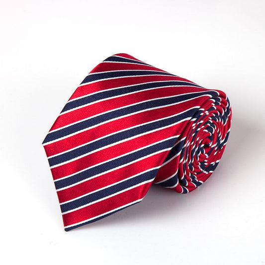 RED NAVY SMART STRIPE SILK TIE AND POCKET SQUARE
