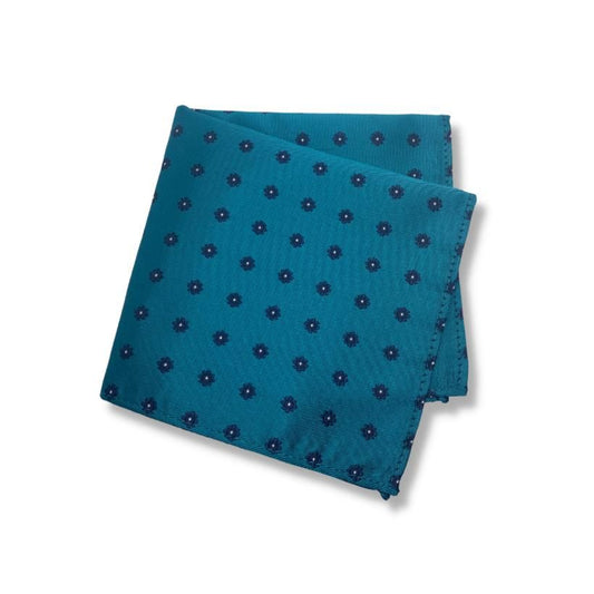 TEAL NAVY SMALL FLOWER TIE AND POCKET SQUARE