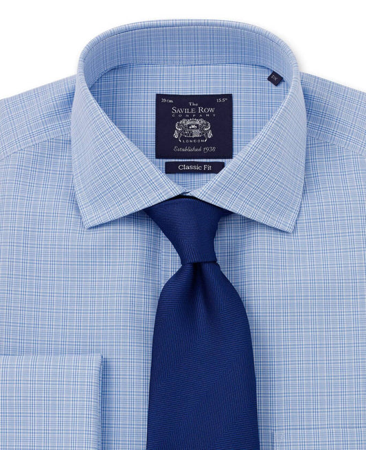 NON-IRON BLUE SMALL PRINCE OF WALES CHECK CLASSIC FIT SHIRT – SINGLE CUFF