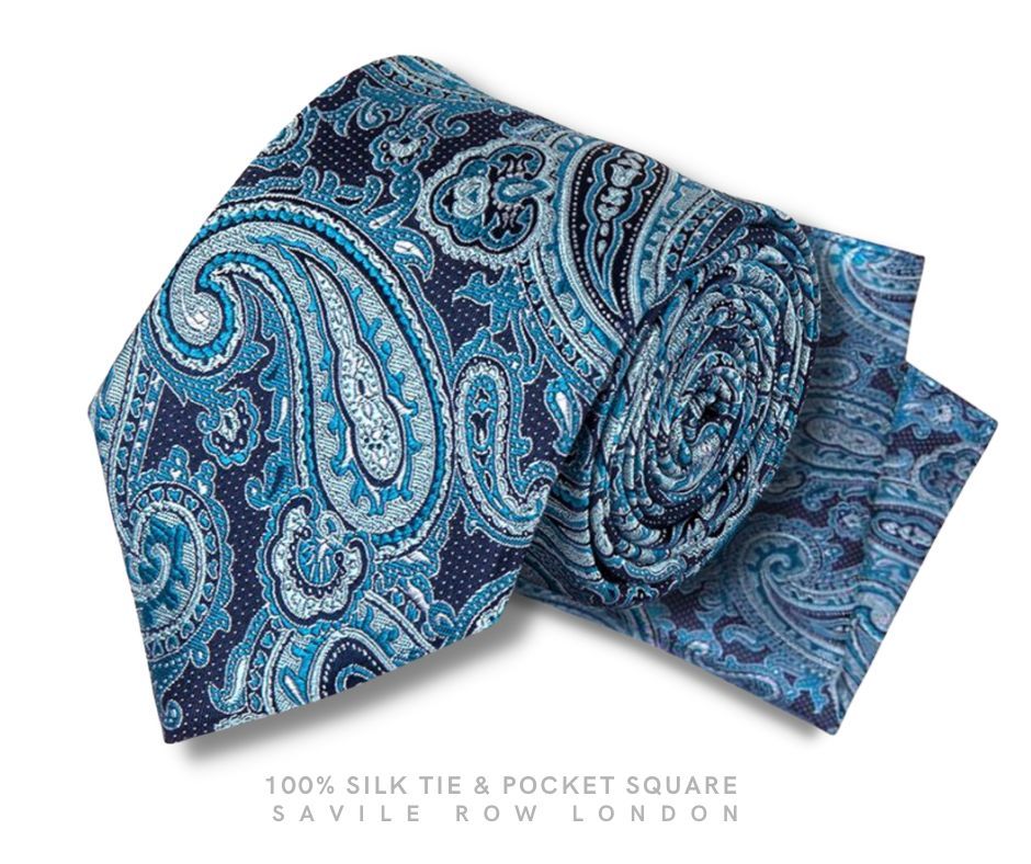 BLUE NAVY PAISLEY SILK TIE & POCKET SQUARE – Savile Row Clothing London