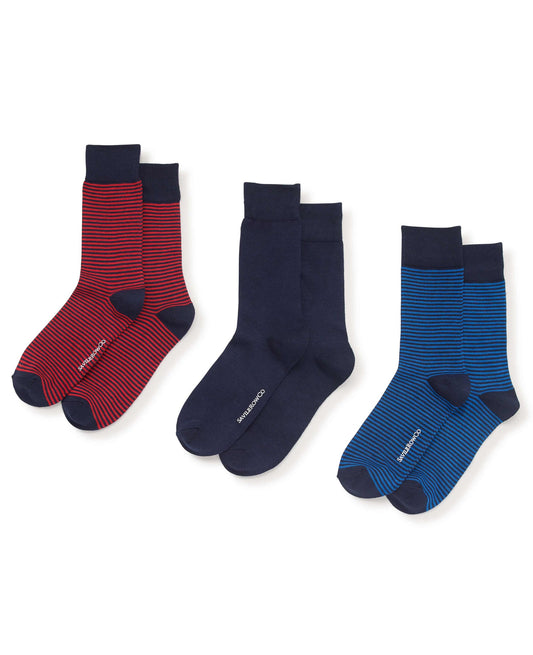 NAVY RED BLUE STRIPE AND PLAIN 3 PACK SOCK