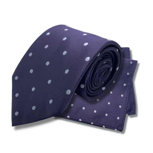 PURPLE SILVER DOTTED TIE AND POCKET SQUARE
