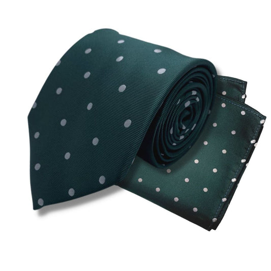 GREEN SILVER DOTTED TIE AND POCKET SQUARE