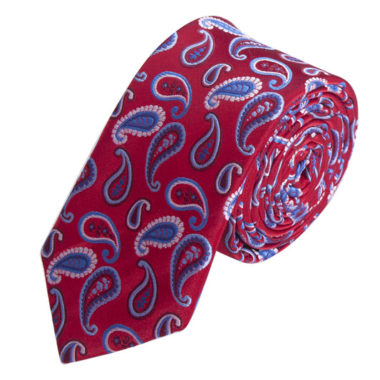 RED BLUE PAISLEY TIE AND POCKET SQUARE