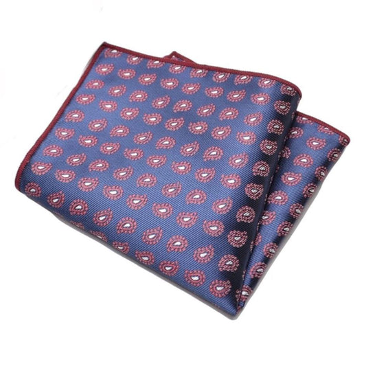 NAVY RED SILVER SMALL PAISLEY POCKET SQUARE