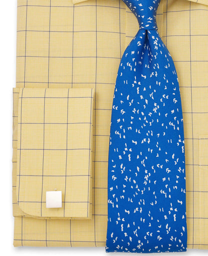 YELLOW & BLUE PRINCE OF WALES CLASSIC FIT SHIRT WITH DOUBLE CUFF