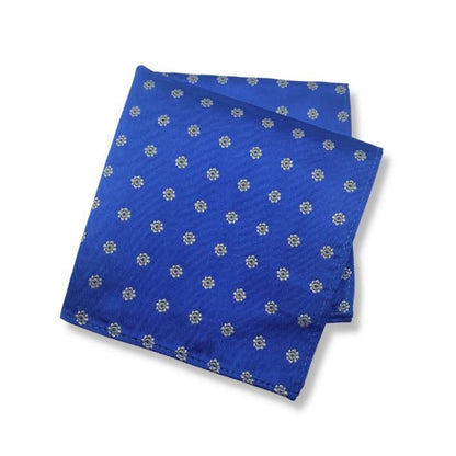 BLUE SILVER SMALL FLOWER TIE AND POCKET SQUARE