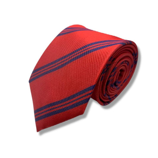 RED NAVY STRIPE TIE AND POCKET SQUARE