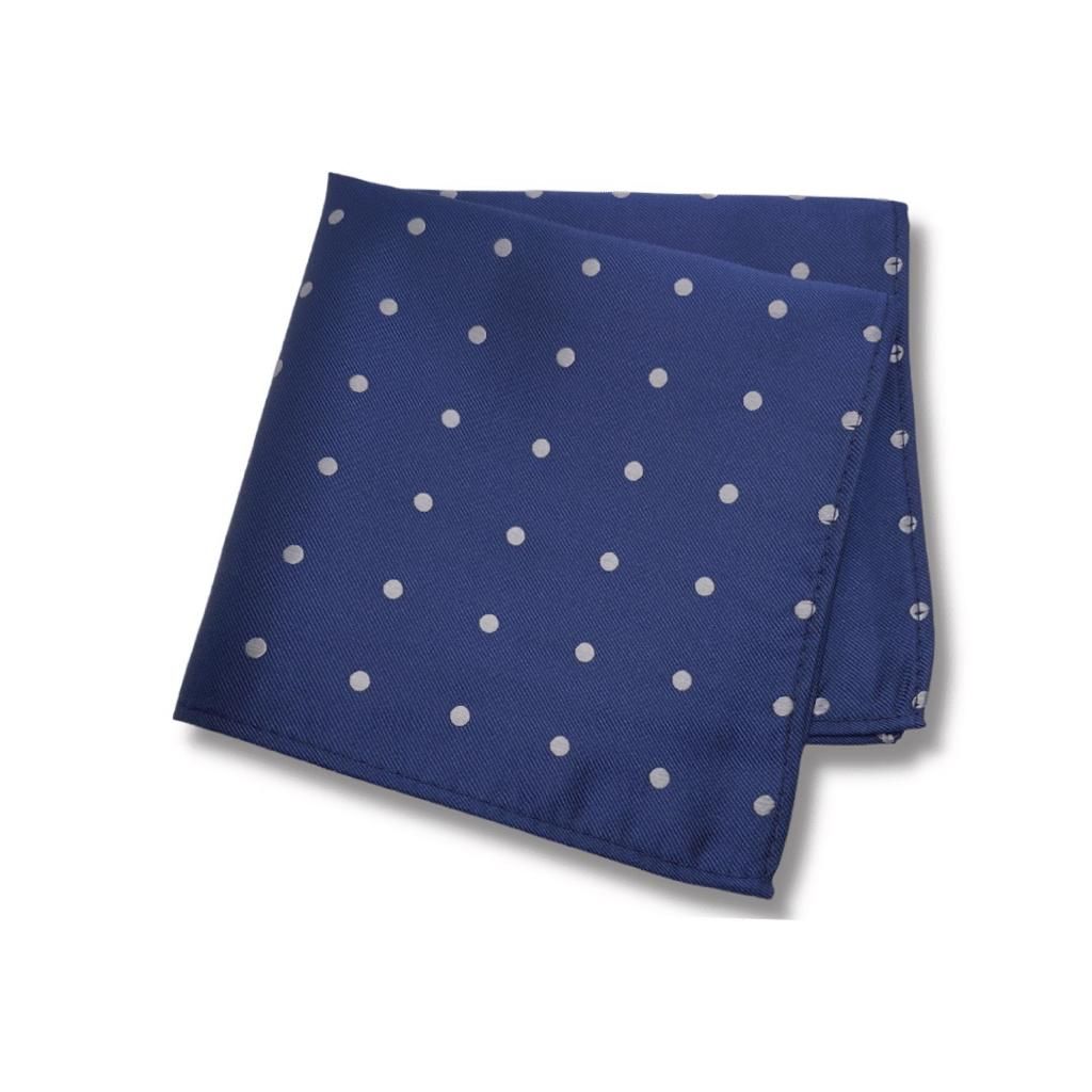BLUE SILVER DOTTED TIE AND POCKET SQUARE