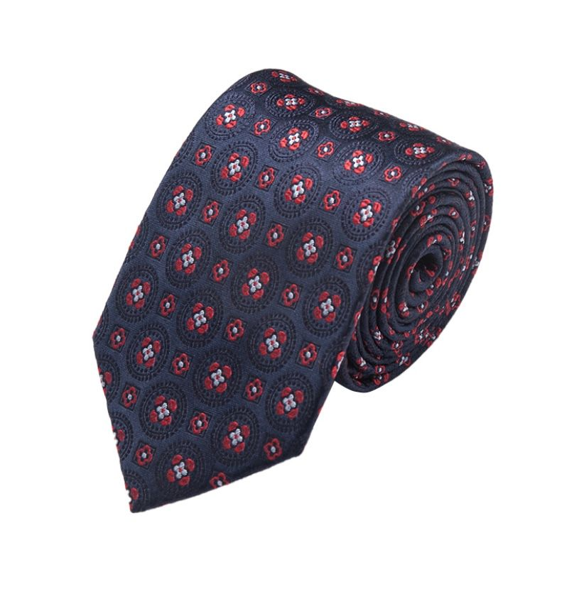 NAVY RED SMALL FLORAL SILK TIE & POCKET SQUARE