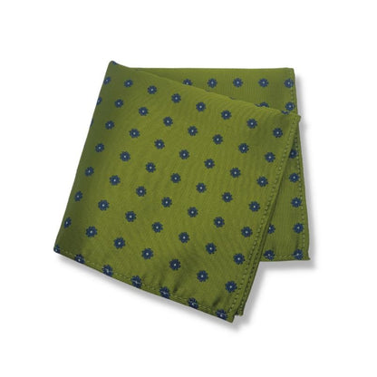 GREEN NAVY SMALL FLOWER TIE AND POCKET SQUARE