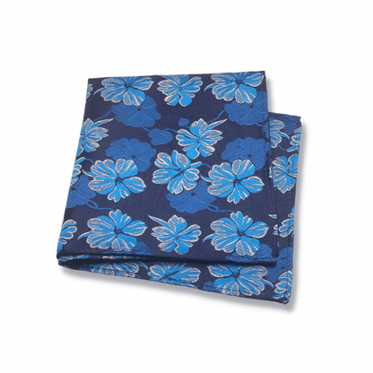 BLUE WHITE FLOWER TIE AND POCKET SQUARE