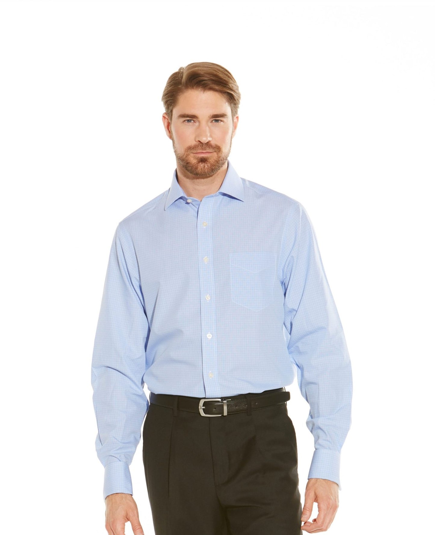 NON-IRON BLUE SMALL PRINCE OF WALES CHECK CLASSIC FIT SHIRT – SINGLE CUFF