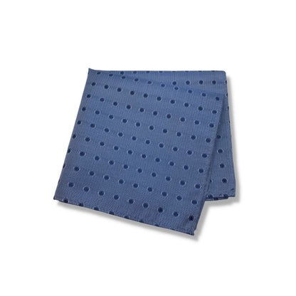 STEEL BLUE NAVY DOTTED TIE AND POCKET SQUARE