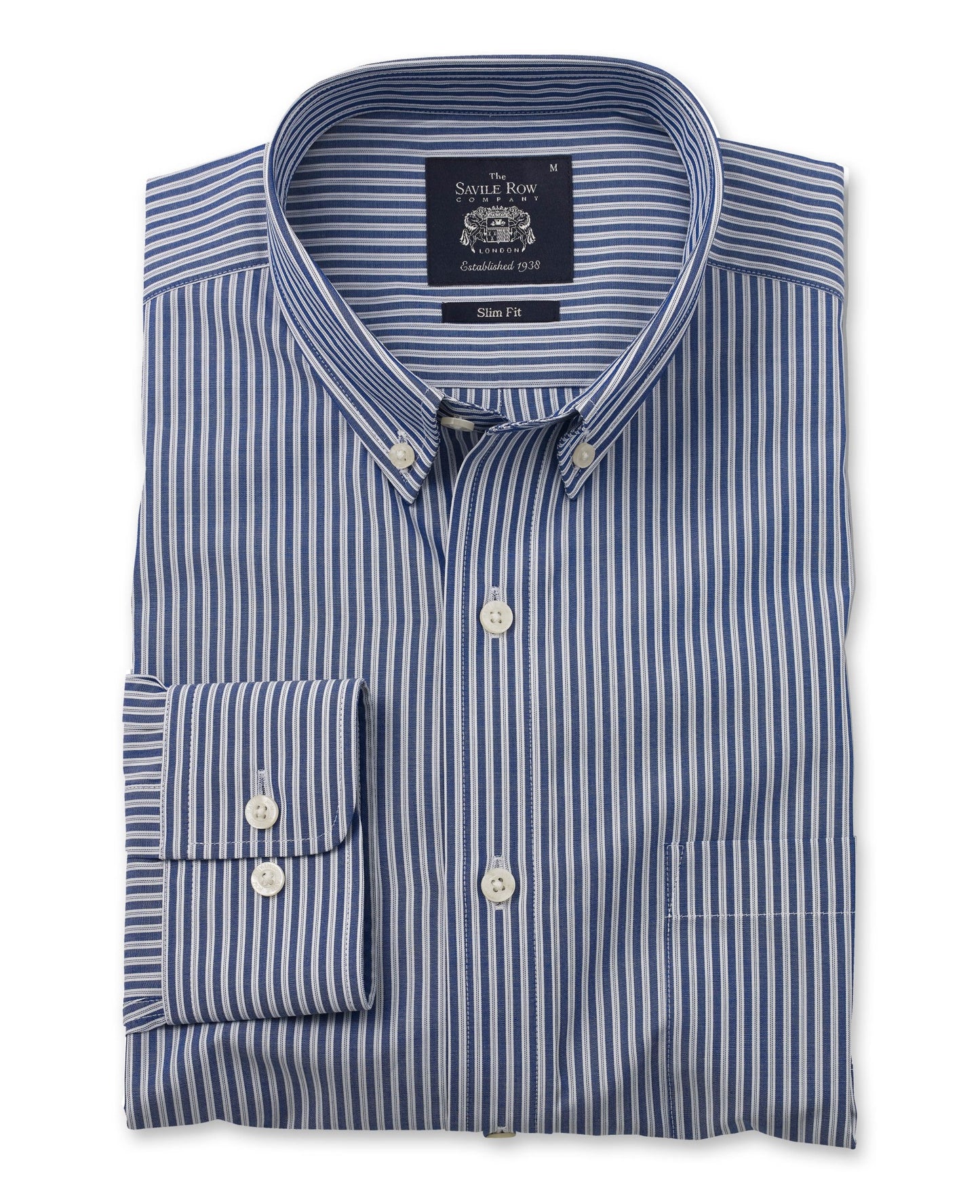 NAVY WHITE STRIPE SMART-CASUAL SLIM FIT SINGLE CUFF SHIRT