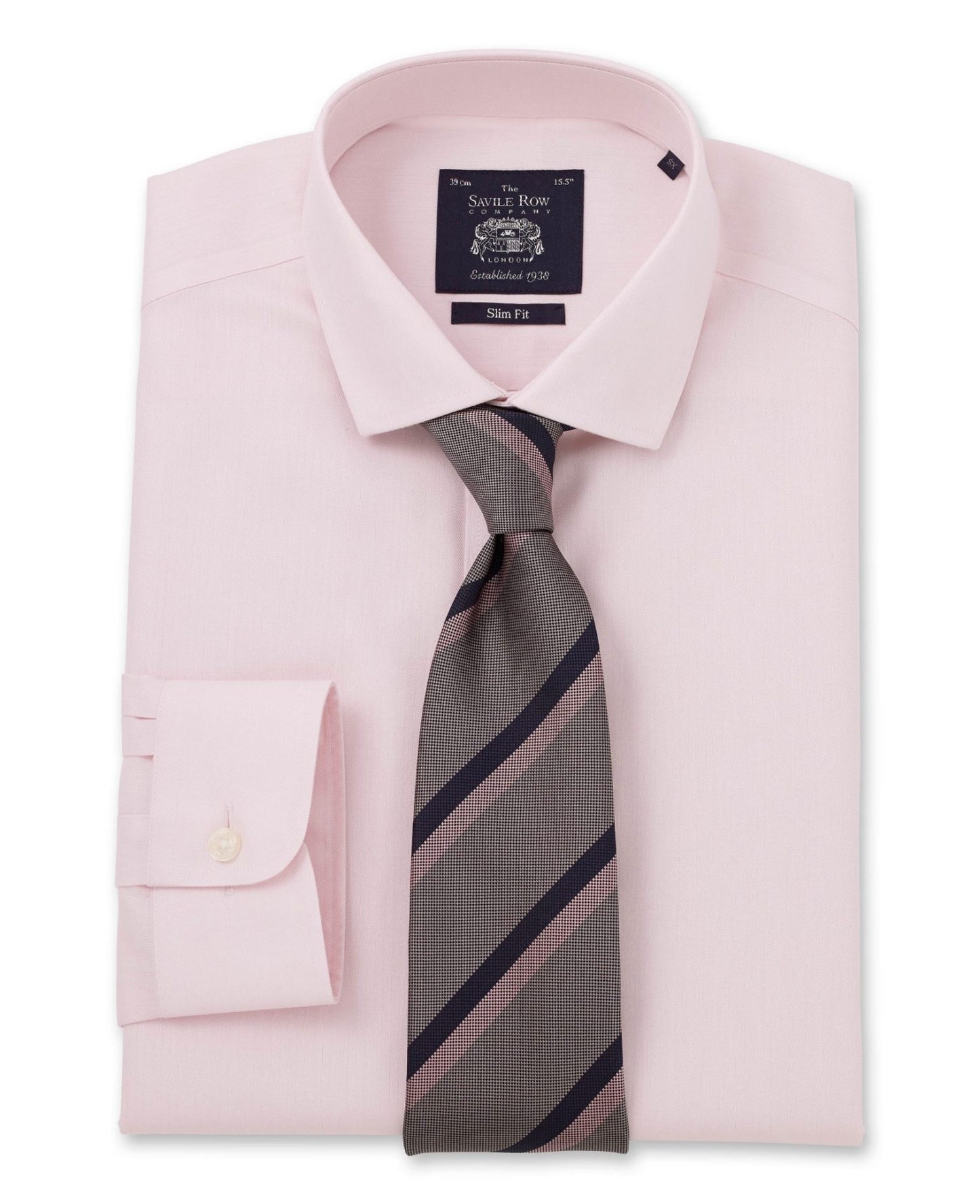 PINK HERRINGBONE NON IRON SLIM FIT SINGLE CUFF SHIRT