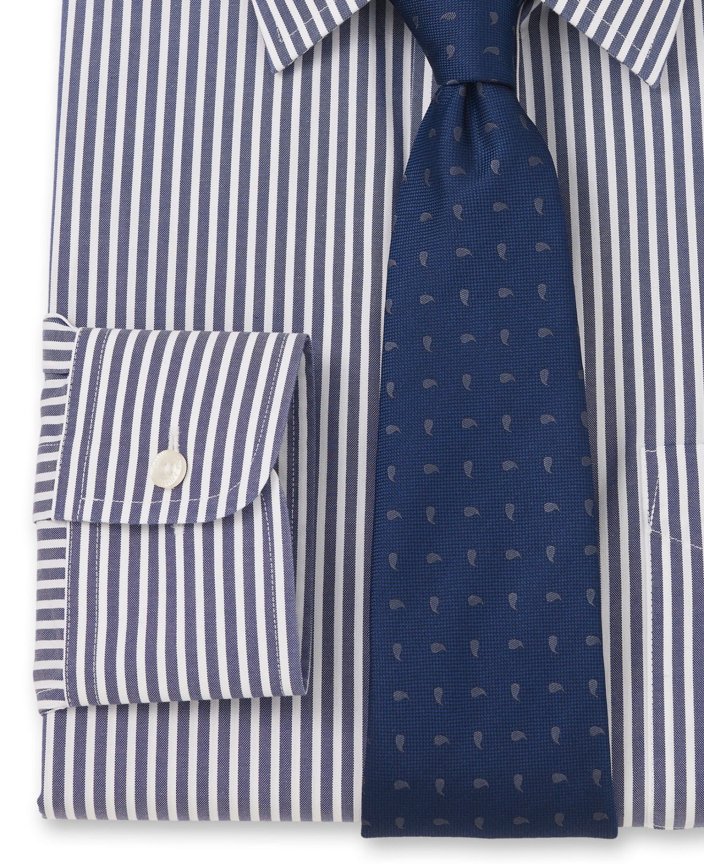 NON-IRON NAVY WHITE BENGAL STRIPE CLASSIC FIT SHIRT- SINGLE CUFF