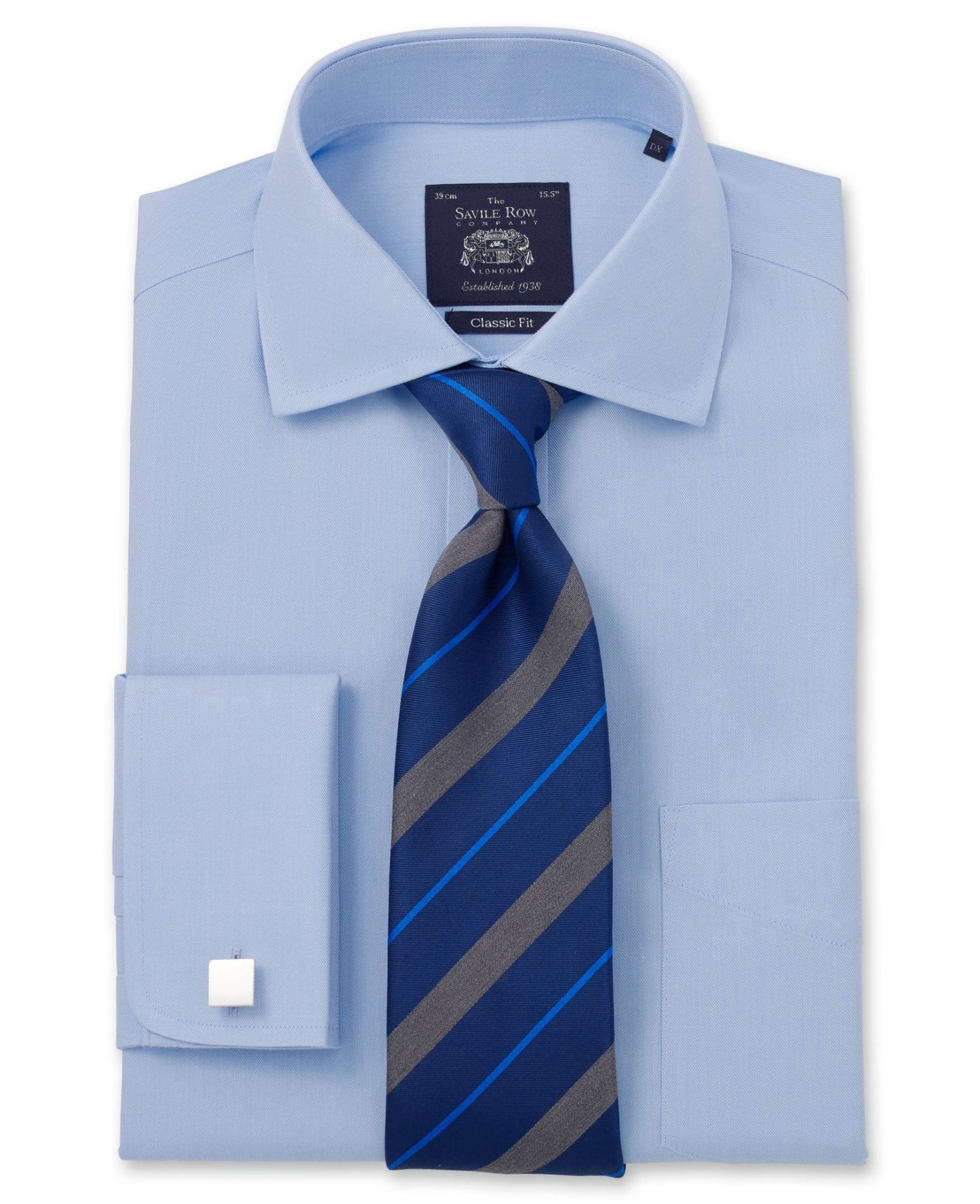 NON-IRON BLUE HERRINGBONE CLASSIC FIT SHIRT – SINGLE CUFF