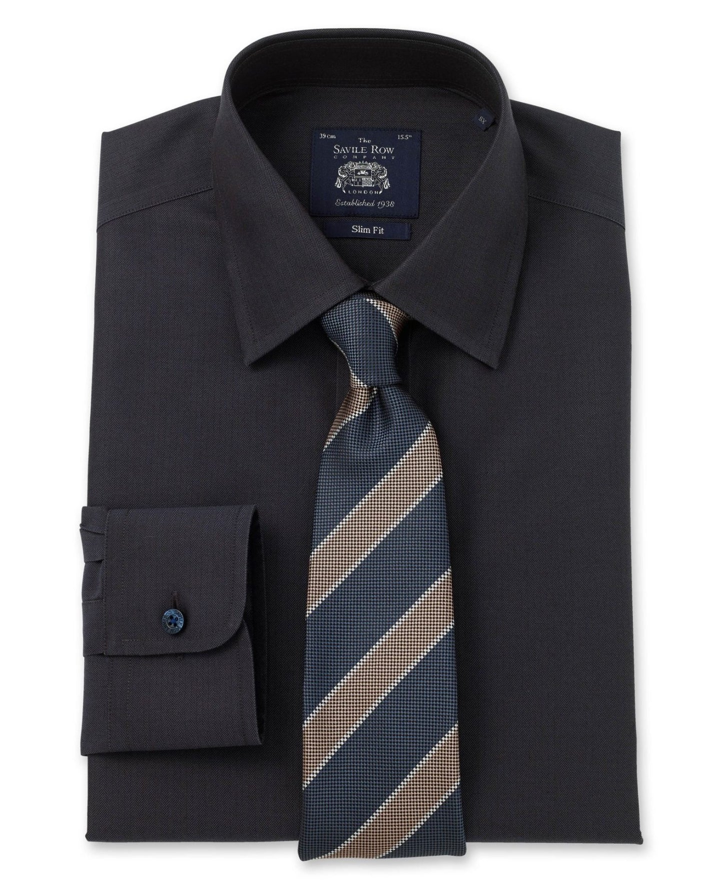 NON-IRON BLACK HERRINGBONE SLIM FIT SHIRT – DOUBLE CUFF