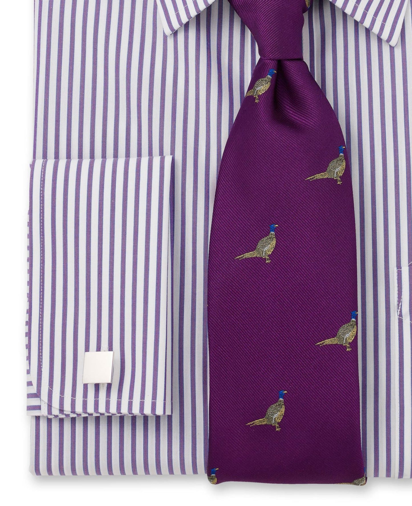 NON-IRON PURPLE WHITE BLUE BENGAL STRIPE CLASSIC FIT SHIRT – SINGLE CUFF