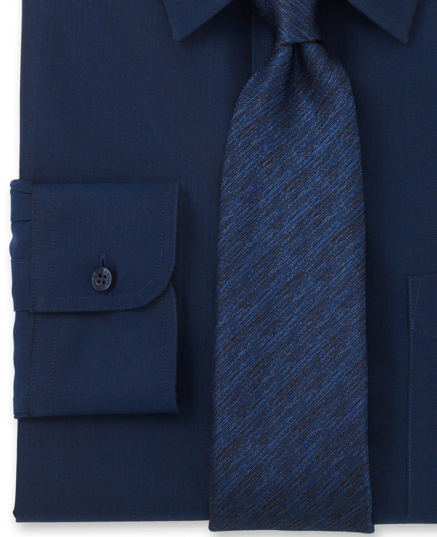 NON-IRON DARK NAVY HERRINGBONE CLASSIC FIT SHIRT – SINGLE CUFF