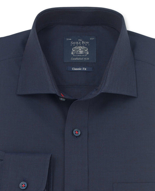 NAVY END ON END CLASSIC FIT SHIRT – SINGLE CUFF