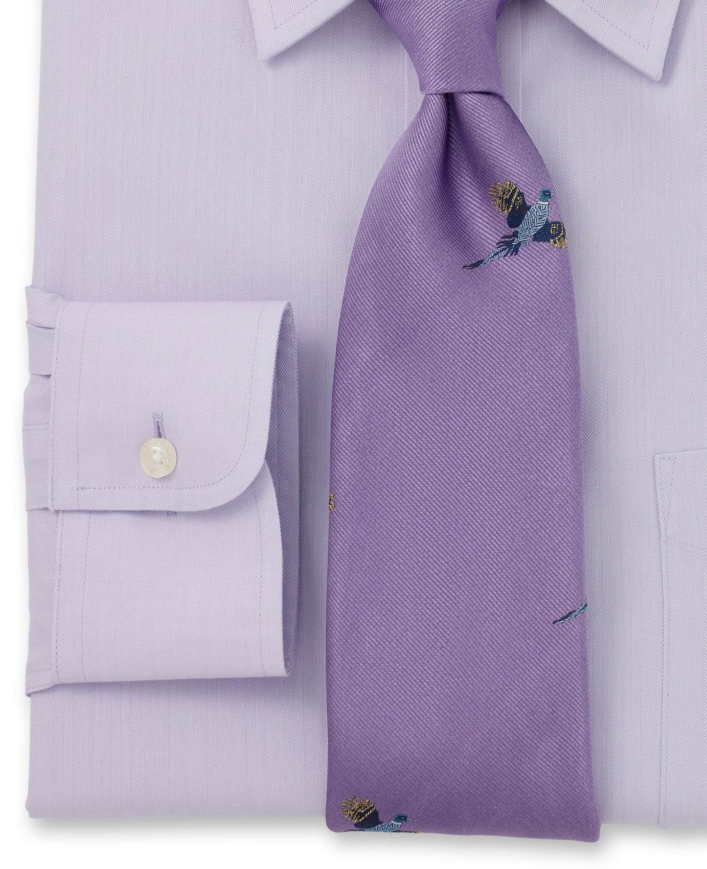 NON-IRON LILAC HERRINGBONE CLASSIC FIT SHIRT – SINGLE CUFF