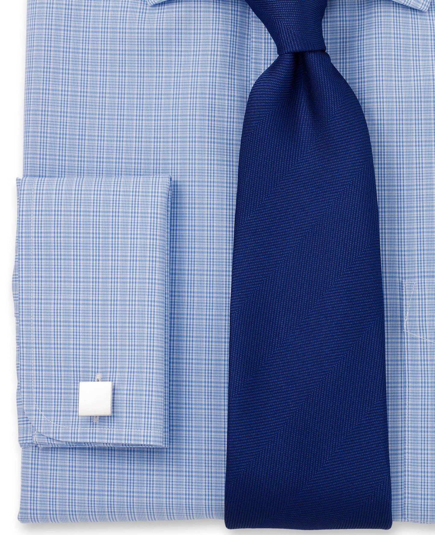 NON-IRON BLUE SMALL PRINCE OF WALES CHECK CLASSIC FIT SHIRT – SINGLE CUFF