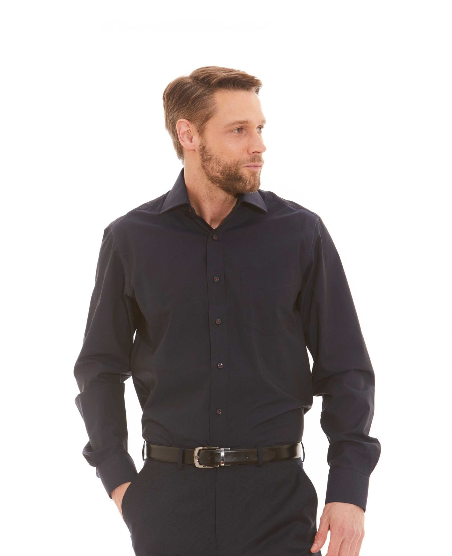 NAVY END ON END CLASSIC FIT SHIRT – SINGLE CUFF