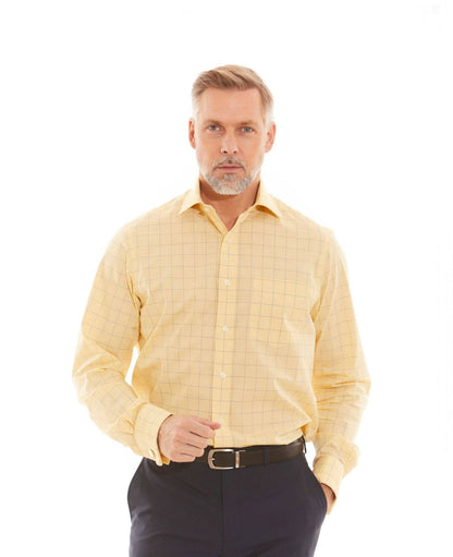 YELLOW & BLUE PRINCE OF WALES CLASSIC FIT SHIRT WITH DOUBLE CUFF