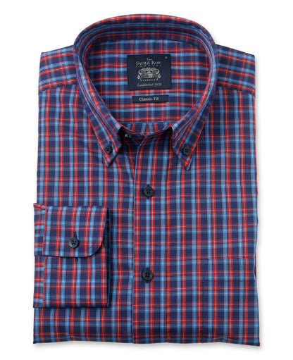 NAVY RED BLUE CHECK CASUAL FIT SHIRT