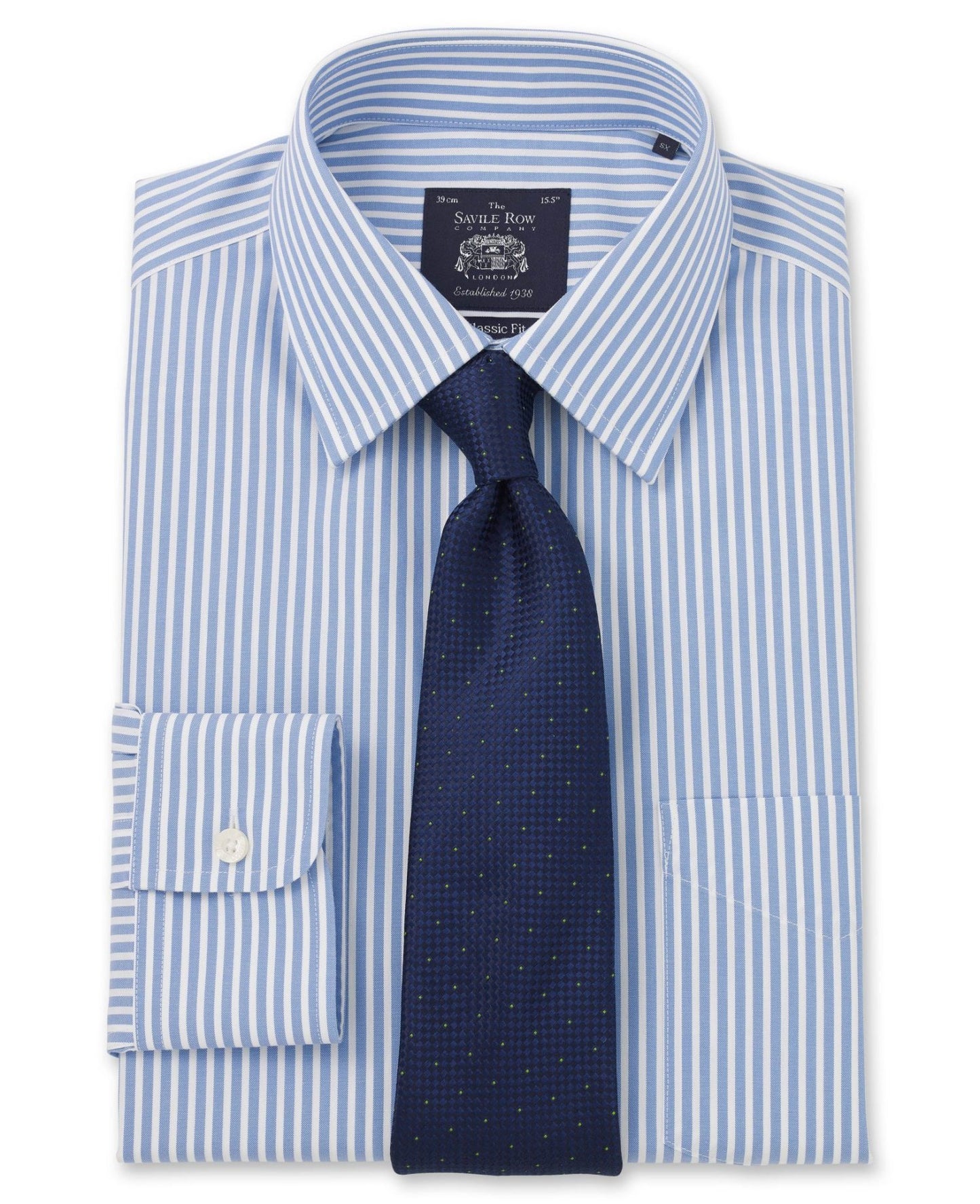 NON-IRON BLUE WHITE BENGAL STRIPE CLASSIC FIT SHIRT – DOUBLE CUFF
