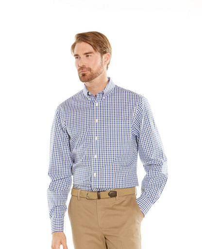 NON-IRON NAVY GREY WHITE CHECK SMART-CASUAL CLASSIC FIT SINGLE CUFF SHIRT
