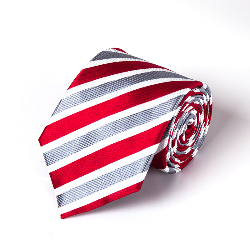 RED SILVER REGIMENTAL STRIPE SILK TIE AND POCKET SQUARE – Savile Row ...