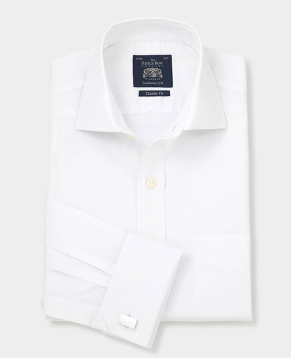 WHITE DOBBY CLASSIC FIT FORMAL SHIRT - DOUBLE CUFF