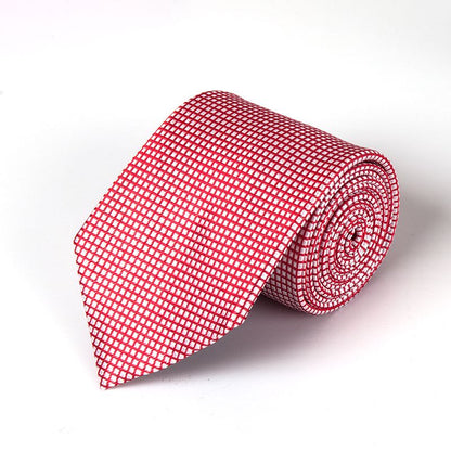 DARK RED WHITE SMALL SQUARE SILK TIE AND POCKET SQUARE