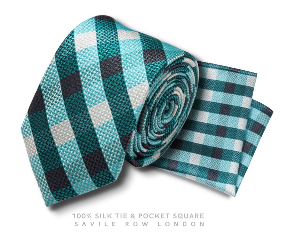 GREEN CRISSCROSS TEXTURED SILK TIE & POCKET SQUARE