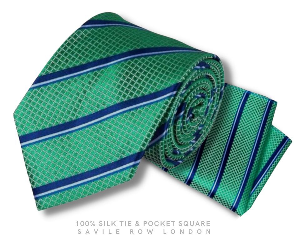 GREEN NAVY REGIMENTAL STRIPE SILK TIE & POCKET SQUARE