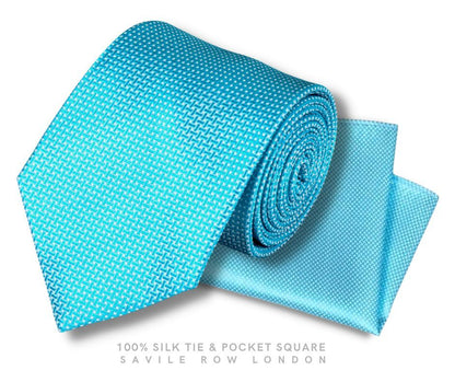 SKY BLUE BASKET WEAVE SILK TIE & POCKET SQUARE